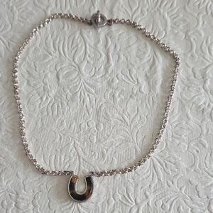 Ralph Lauren Silver Tiger Eye Horseshoe Necklace